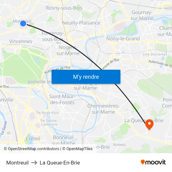 Montreuil to La Queue-En-Brie map