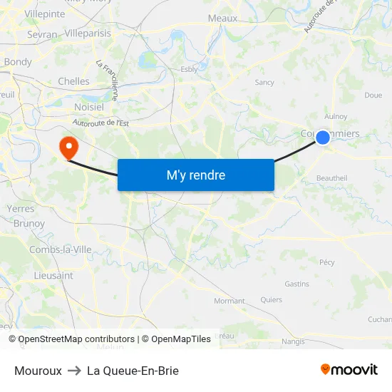 Mouroux to La Queue-En-Brie map