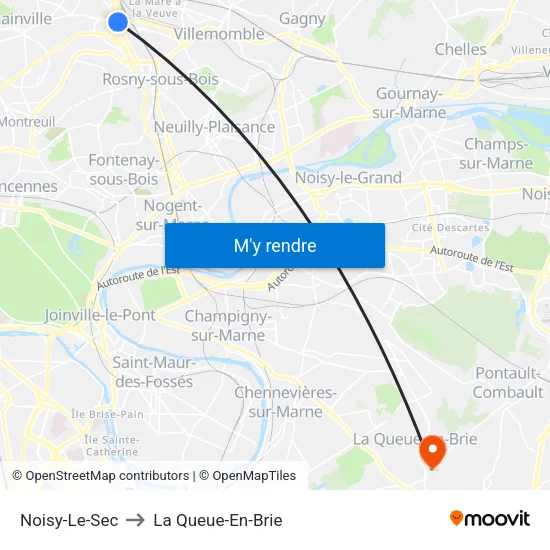 Noisy-Le-Sec to La Queue-En-Brie map