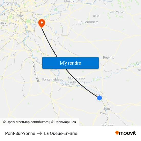 Pont-Sur-Yonne to La Queue-En-Brie map
