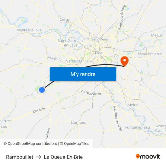 Rambouillet to La Queue-En-Brie map