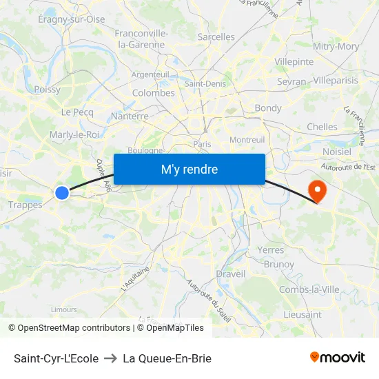 Saint-Cyr-L'Ecole to La Queue-En-Brie map