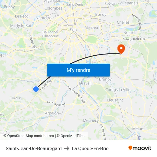 Saint-Jean-De-Beauregard to La Queue-En-Brie map