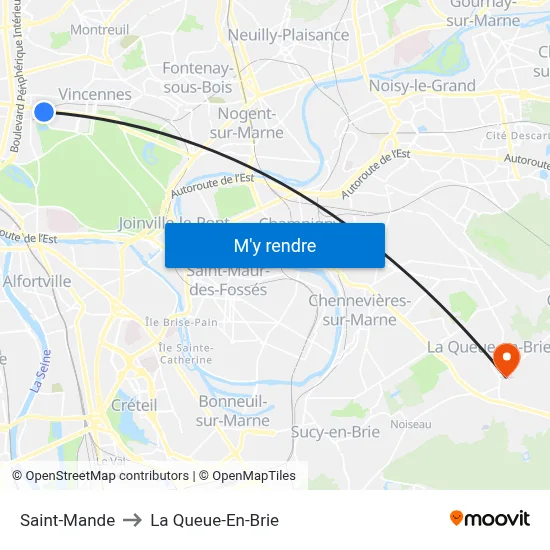 Saint-Mande to La Queue-En-Brie map