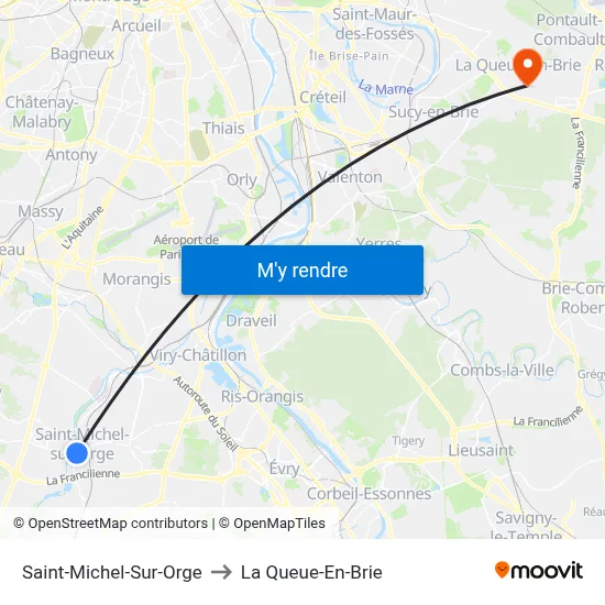 Saint-Michel-Sur-Orge to La Queue-En-Brie map