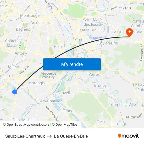 Saulx-Les-Chartreux to La Queue-En-Brie map