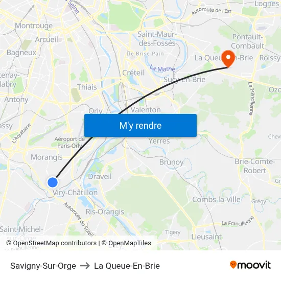 Savigny-Sur-Orge to La Queue-En-Brie map