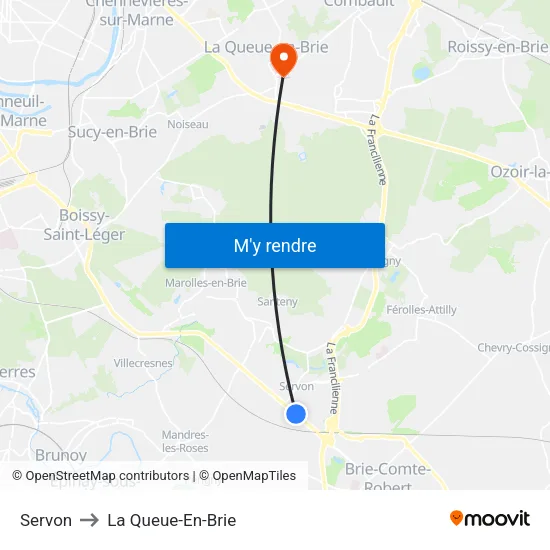 Servon to La Queue-En-Brie map