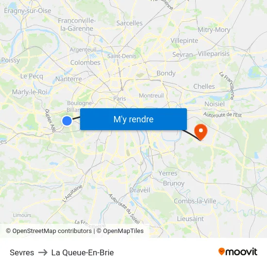 Sevres to La Queue-En-Brie map
