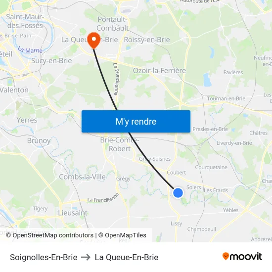 Soignolles-En-Brie to La Queue-En-Brie map