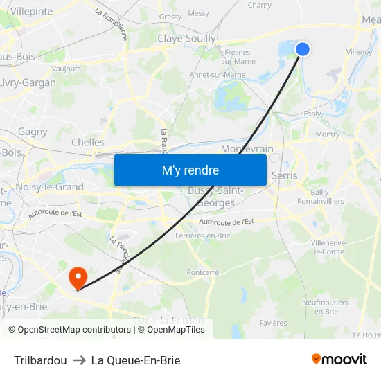 Trilbardou to La Queue-En-Brie map