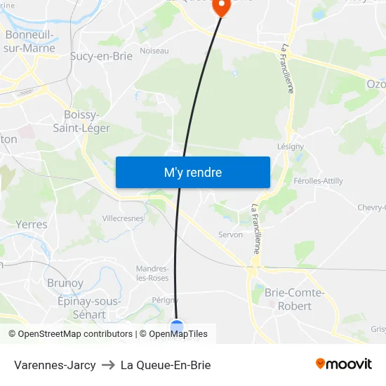 Varennes-Jarcy to La Queue-En-Brie map