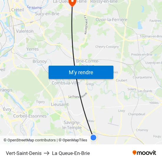 Vert-Saint-Denis to La Queue-En-Brie map