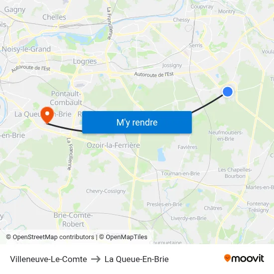 Villeneuve-Le-Comte to La Queue-En-Brie map