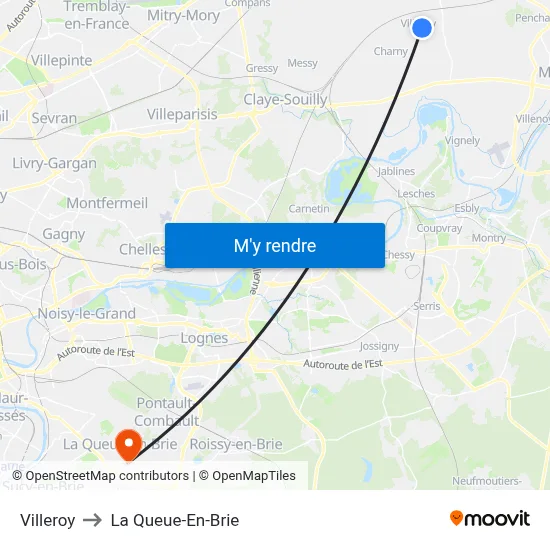 Villeroy to La Queue-En-Brie map