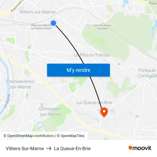 Villiers-Sur-Marne to La Queue-En-Brie map