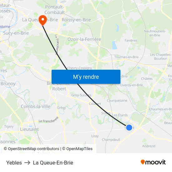 Yebles to La Queue-En-Brie map