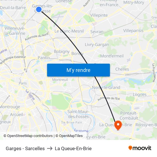 Garges - Sarcelles to La Queue-En-Brie map