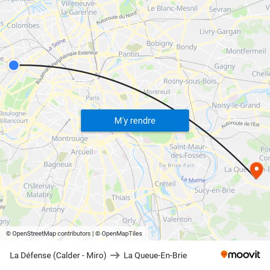 La Défense (Calder - Miro) to La Queue-En-Brie map