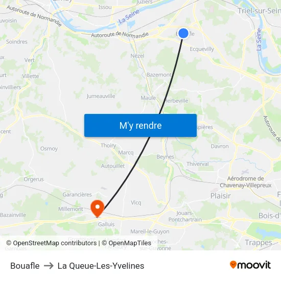 Bouafle to La Queue-Les-Yvelines map