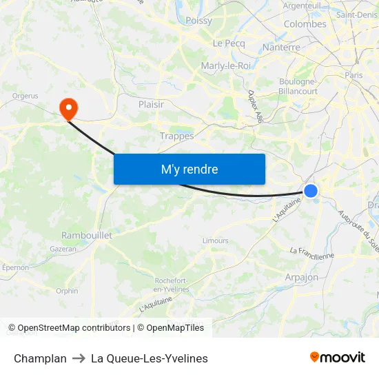 Champlan to La Queue-Les-Yvelines map