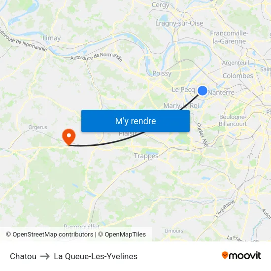 Chatou to La Queue-Les-Yvelines map
