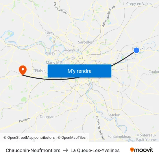 Chauconin-Neufmontiers to La Queue-Les-Yvelines map