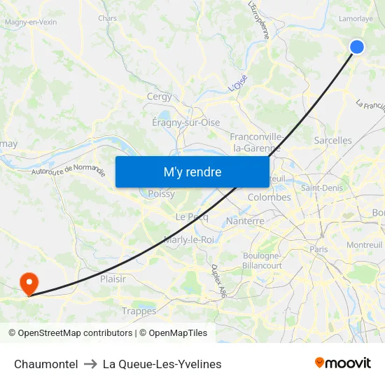 Chaumontel to La Queue-Les-Yvelines map