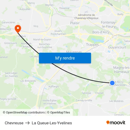 Chevreuse to La Queue-Les-Yvelines map