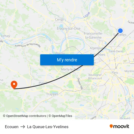 Ecouen to La Queue-Les-Yvelines map