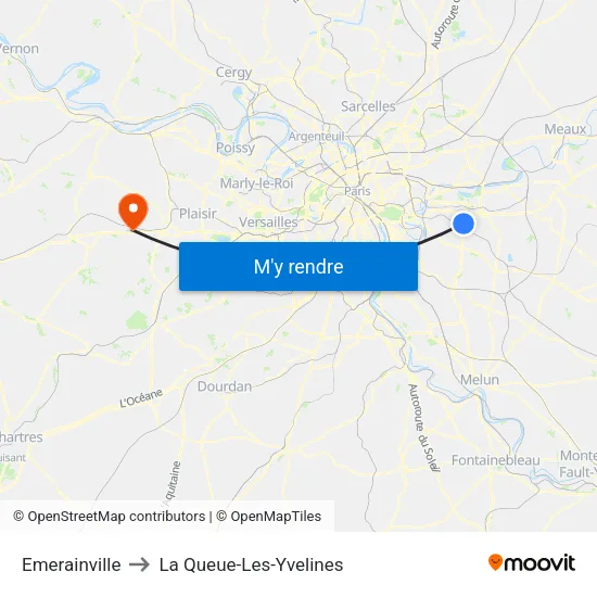 Emerainville to La Queue-Les-Yvelines map