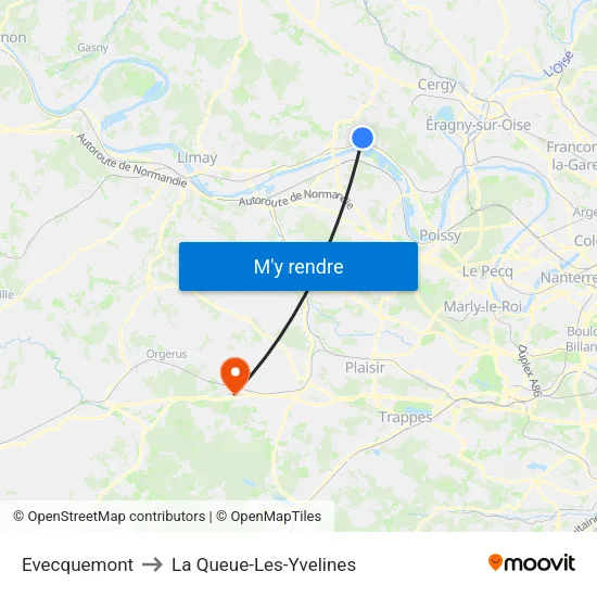 Evecquemont to La Queue-Les-Yvelines map