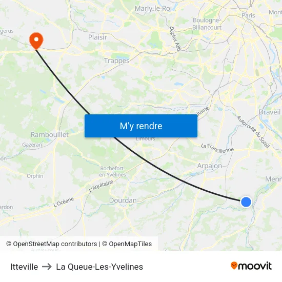 Itteville to La Queue-Les-Yvelines map