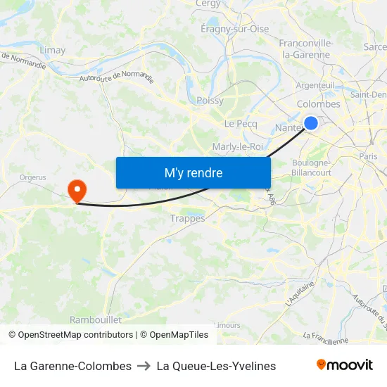 La Garenne-Colombes to La Queue-Les-Yvelines map
