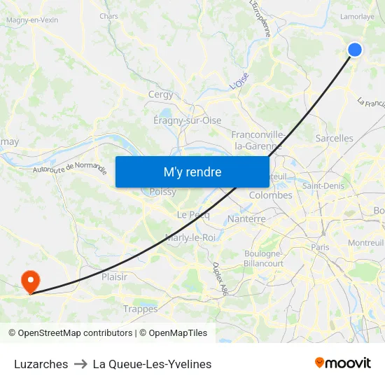 Luzarches to La Queue-Les-Yvelines map