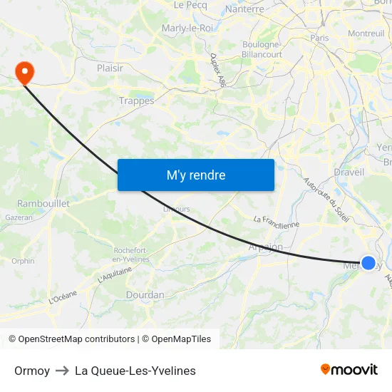 Ormoy to La Queue-Les-Yvelines map