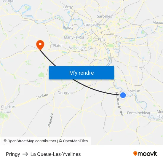 Pringy to La Queue-Les-Yvelines map