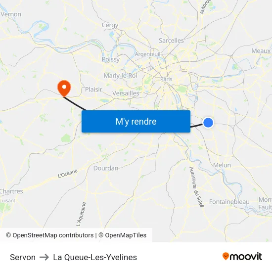 Servon to La Queue-Les-Yvelines map