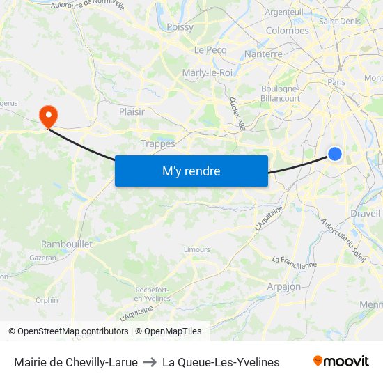 Mairie de Chevilly-Larue to La Queue-Les-Yvelines map