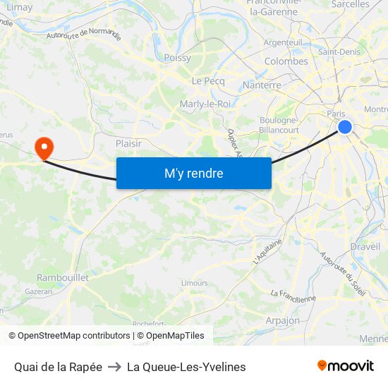 Quai de la Rapée to La Queue-Les-Yvelines map