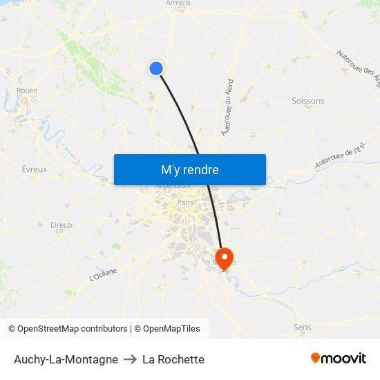 Auchy-La-Montagne to La Rochette map