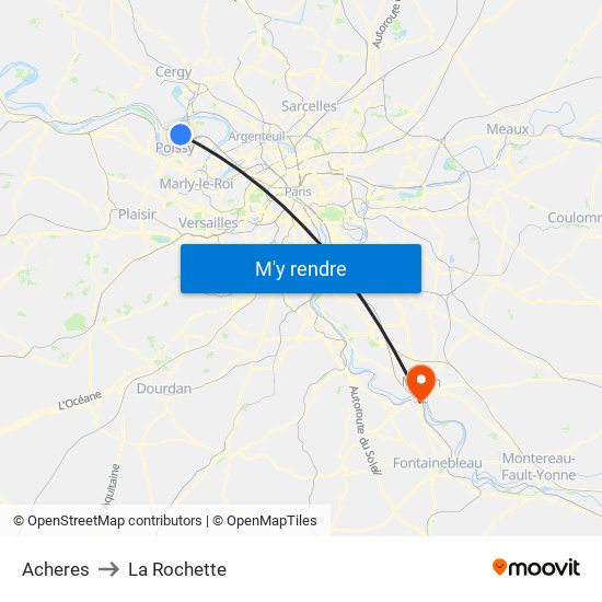 Acheres to La Rochette map