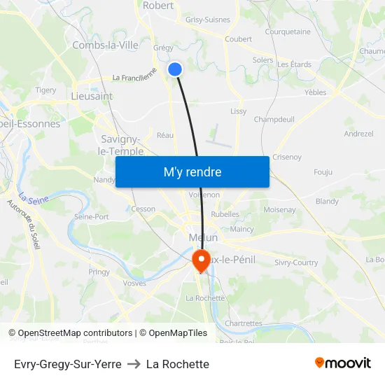 Evry-Gregy-Sur-Yerre to La Rochette map