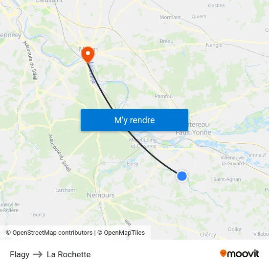 Flagy to La Rochette map