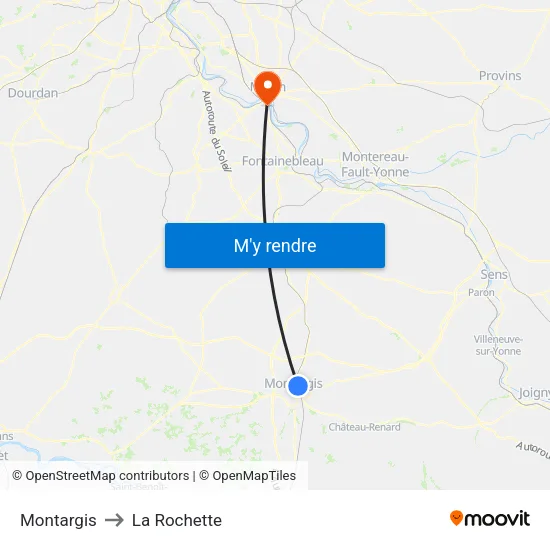 Montargis to La Rochette map
