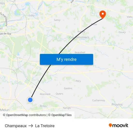 Champeaux to La Tretoire map