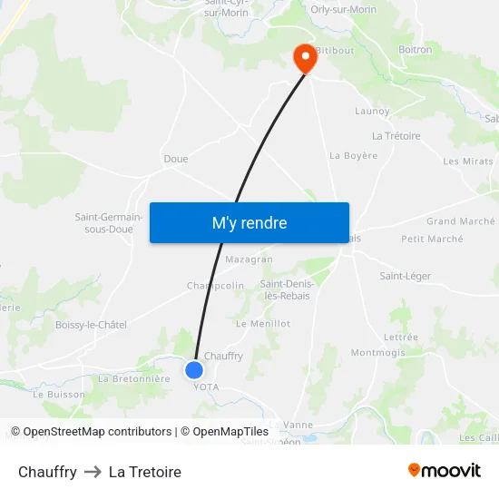 Chauffry to La Tretoire map