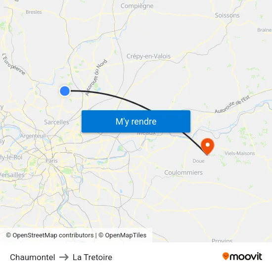 Chaumontel to La Tretoire map