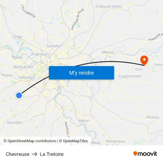 Chevreuse to La Tretoire map