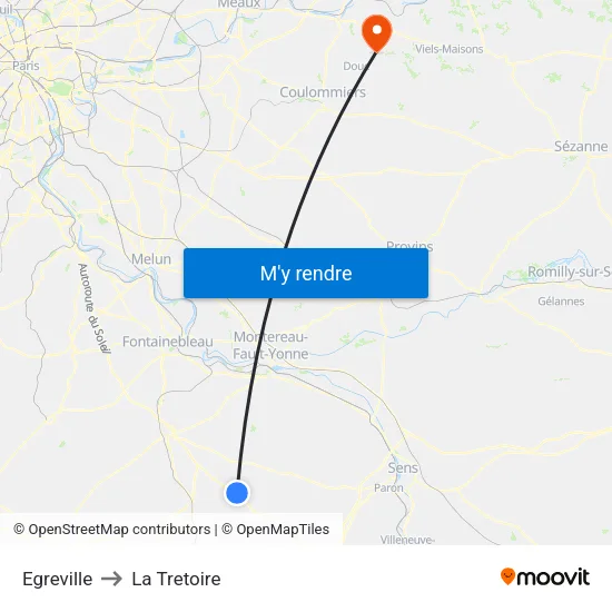 Egreville to La Tretoire map